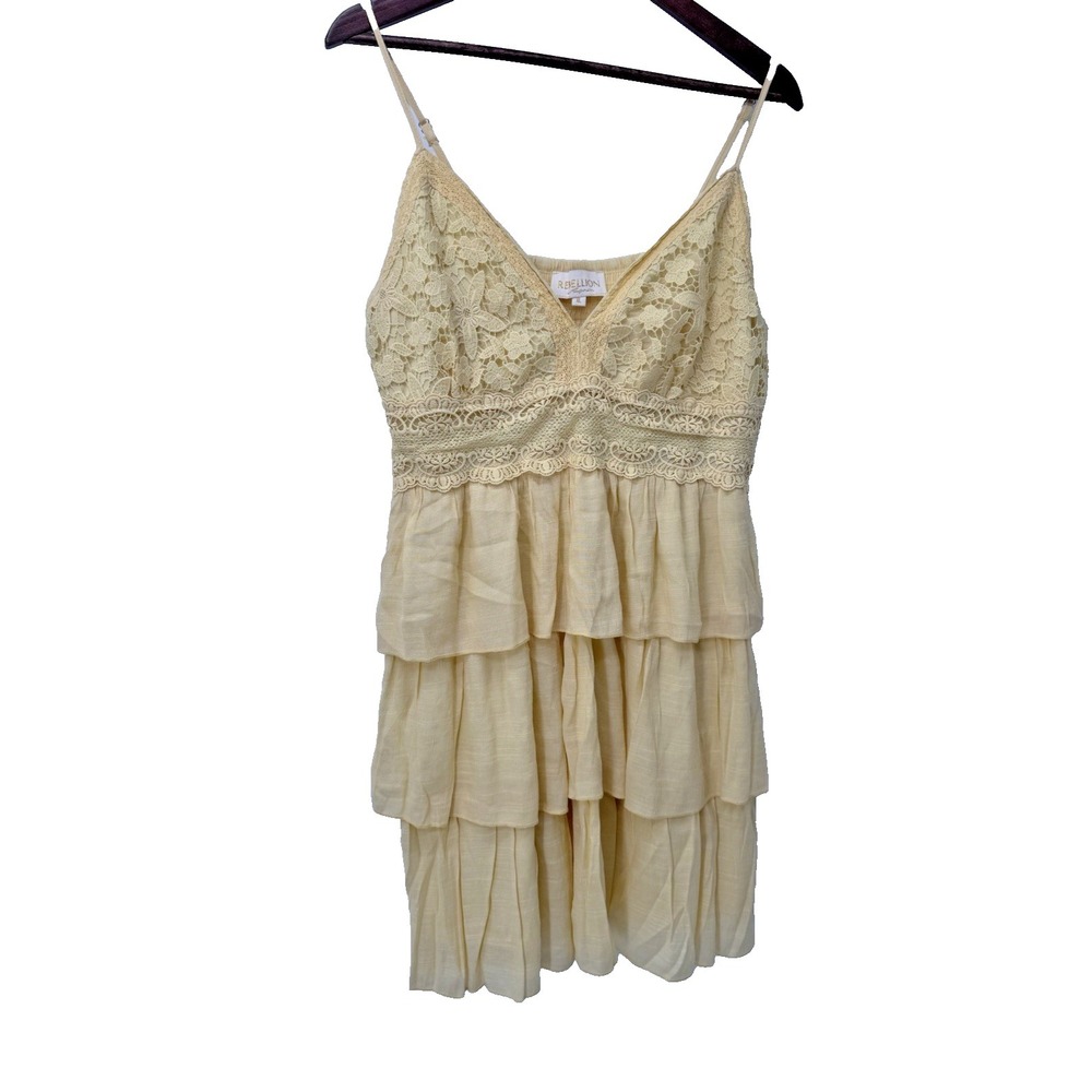 REBELLION XL butter Yellow Lace Layered Sundress festival babydoll cottage fairy